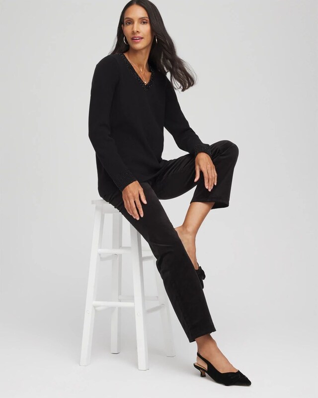 Embellished V-Neck Pullover Sweater - image 2